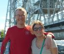 Matt and Shev with the Duluth Lift Bridge rising behind them